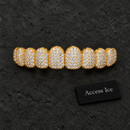 Grillz Iced Out CZ | 10 Cima + 10 Baixo | Banhado a Ouro 14K | Prata | Hip Hop