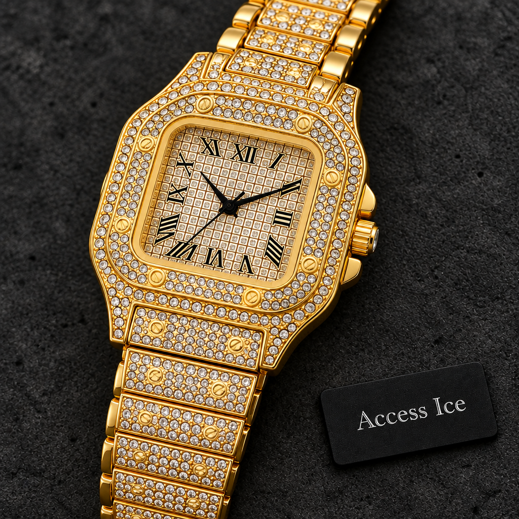 Relógio Hip Hop Iced Out Diamond | Baguette & Strass | Aço Inoxidável Masculino