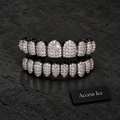 Grillz Iced Out CZ | 10 Cima + 10 Baixo | Banhado a Ouro 14K | Prata | Hip Hop