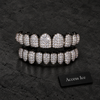 Grillz Iced Out CZ | 10 Cima + 10 Baixo | Banhado a Ouro 14K | Prata | Hip Hop