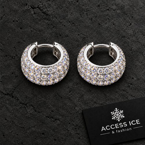 Brincos Argola Iced Out CZ | 3 Filas Zirconia | Prata e Dourado | Unissexo