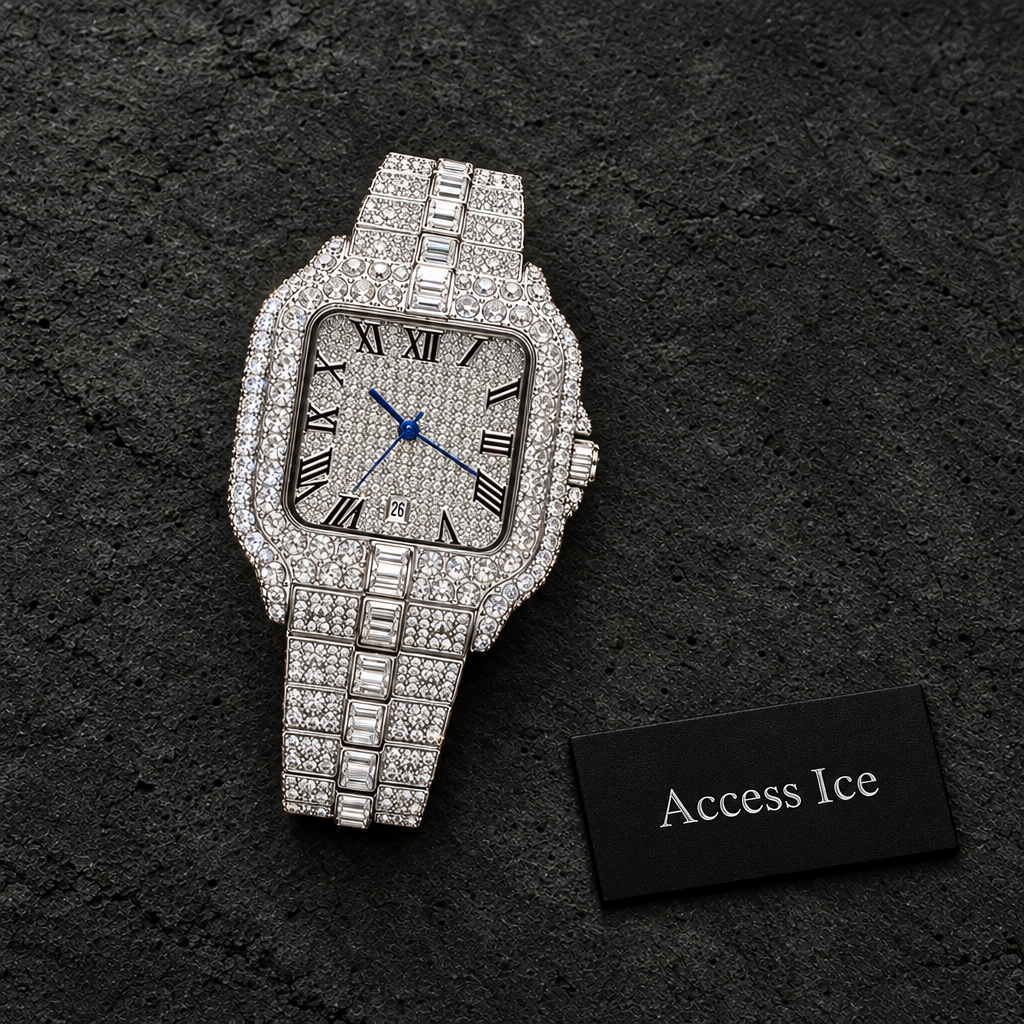 Relógio Hip Hop Iced Out Diamond | Baguette & Strass | Aço Inoxidável Masculino