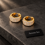 Brincos Argola Iced Out CZ | 3 Filas Zirconia | Prata e Dourado | Unissexo