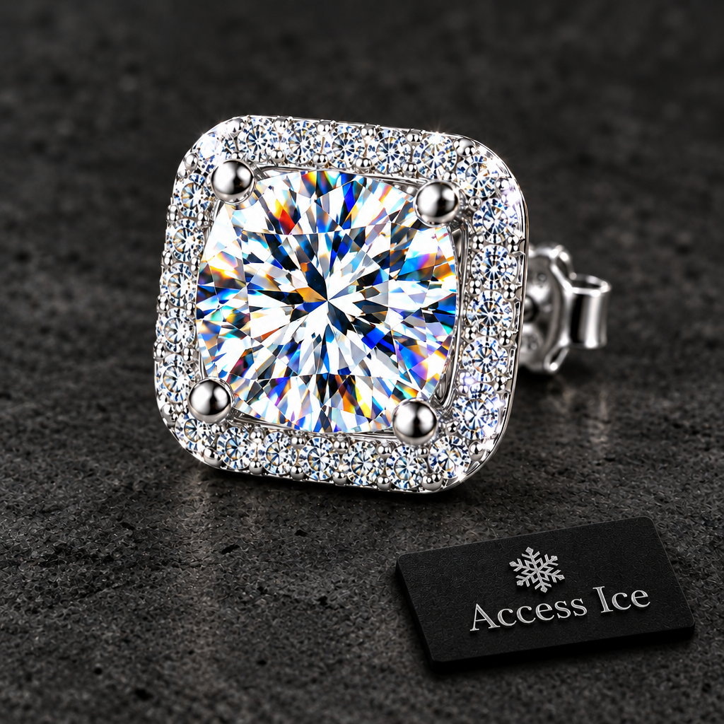 Brincos Moissanite com Halo | Corte Brilhante | Prata 925 | Redondo e Quadrado