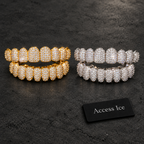 Grillz Iced Out CZ | 10 Cima + 10 Baixo | Banhado a Ouro 14K | Prata | Hip Hop