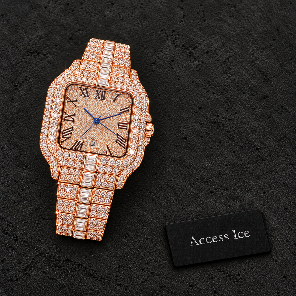 Relógio Hip Hop Iced Out Diamond | Baguette & Strass | Aço Inoxidável Masculino