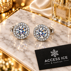 Brincos redondos Moissanite halo em mármore Access Ice