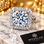 Brincos quadrados Moissanite halo macro close-up pedra Access Ice