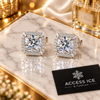 Brincos quadrados Moissanite halo em mármore Access Ice